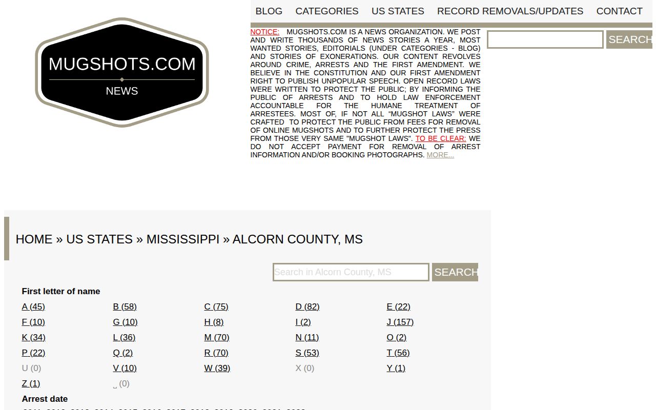 Commercial Alcorn County archive page used as a caveated secondary source