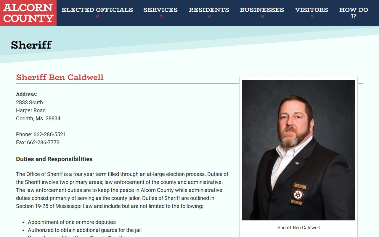 Alcorn County Sheriff official jail-docket contact source for Glen records, not a booking photo